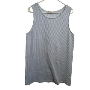 Green Envelope Sleeveless Shift Dress Blue White Seersucker XL